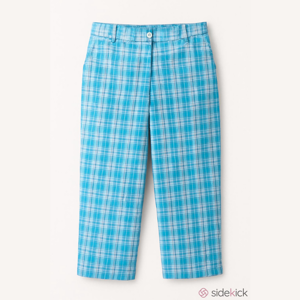 Basic Editions Blue White Plaid Capris Size 10 Stretch HD4829